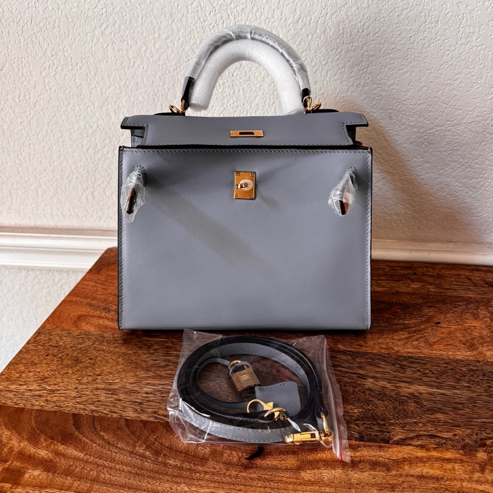 LEATHER INSIDE & OUT | Light Blue Mini 25 Sellier KL Top Handle w/ Gold HW S17 - Picture 11 of 13
